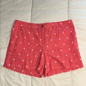 LOFT Outlet Shorts Women’s Size 14 Pink White Dots 6” Short Midrise Linen NWT
